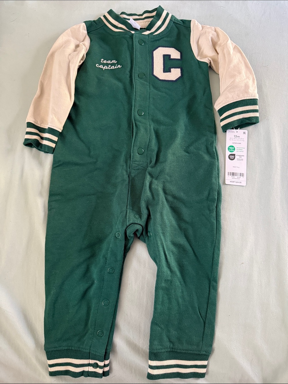 Carter's Green and Cream 'Team Captain' Baby One-Piece